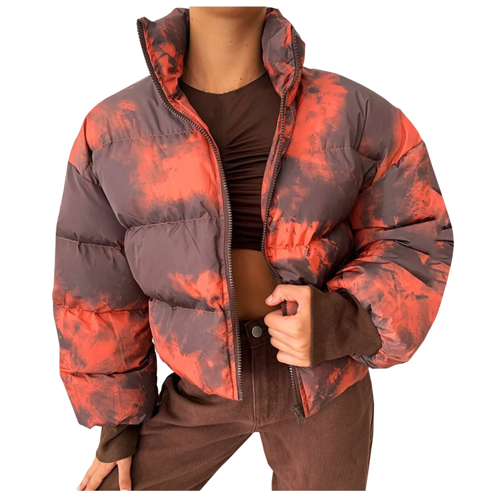 

Женское утепленное пальто с воротником-стойкой, зимний Кардиган с принтом, двухстороннее короткое легкое пальто