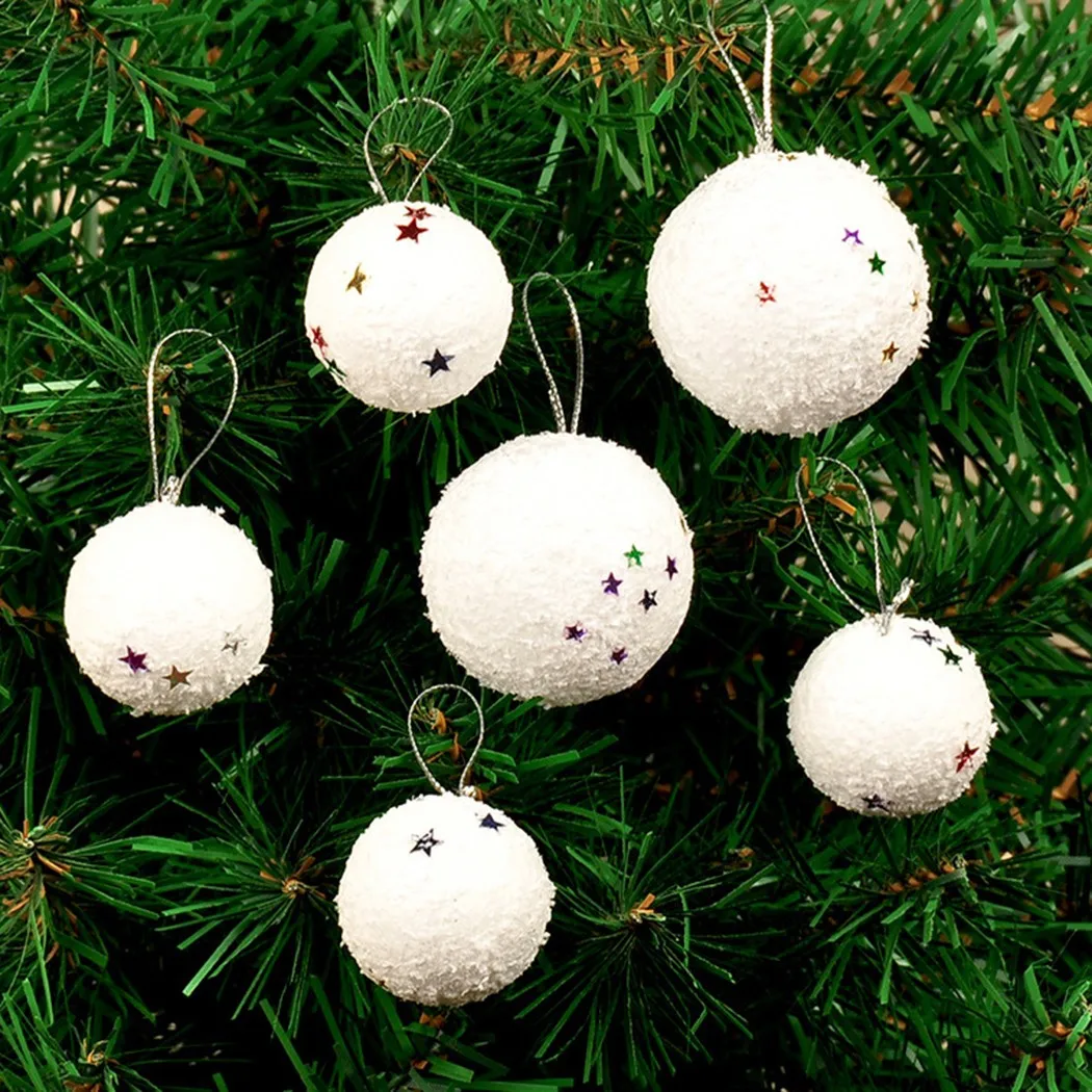 

6Pcs/set White Glitter Christmas Balls Decorations Baubles Xmas Tree Pendant 6/7/8cm Soft Foam Xmas Hanging Ornament Home Decor
