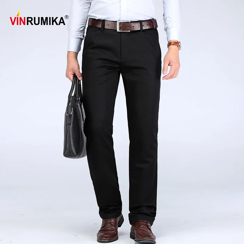 

2020 Spring middle aged men's business casual brand straight pant autumn man tencel cotton pants large Size black long trousers