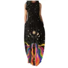 Солнце и луна в готическом стиле и 2021 Мода без рукавов с цветочным принтом для девочек; Длинные платья размера плюс карманы с круглым вырезом, вечерние, Vestidos, одежда для детей