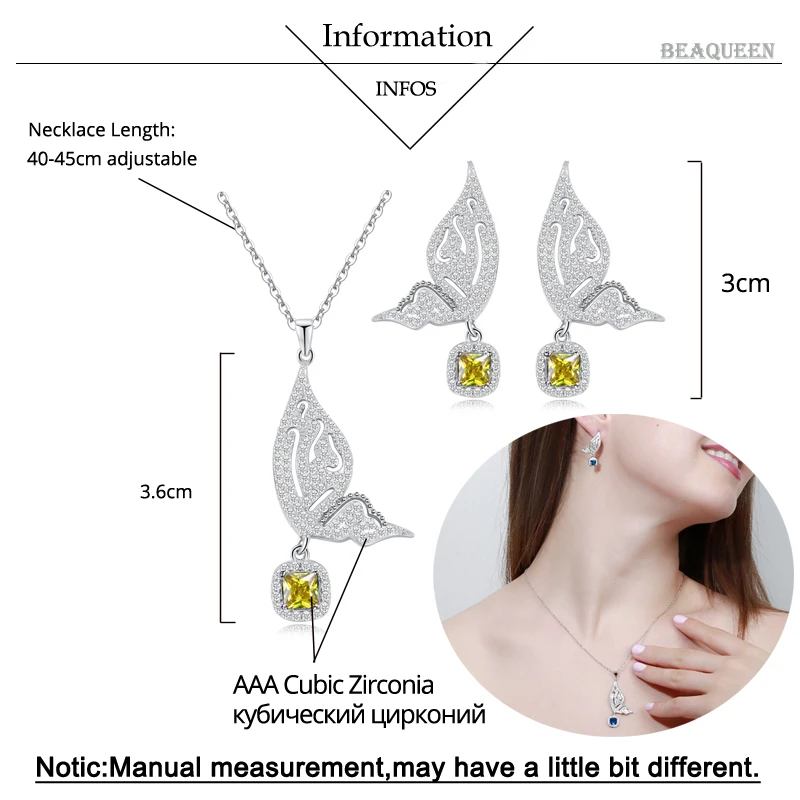 BeaQueen красивая в форме бабочки микро выложенные фианиты желтое золото серьги