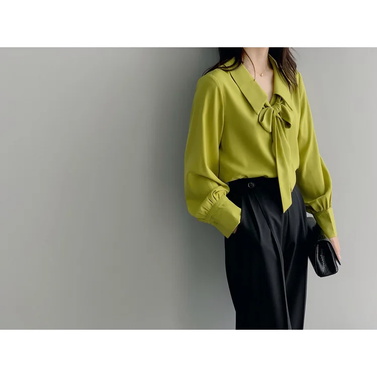 Новинка Осенняя рубашка в Корейском стиле с бантом женская шифоновая свободного