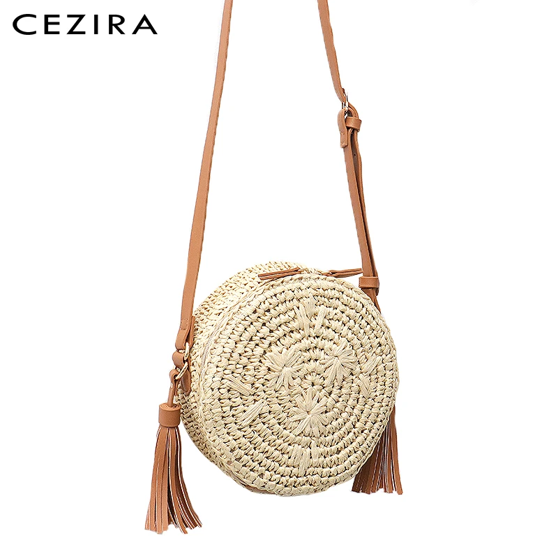 CEZIRA маленькая круглая Соломенная пляжная сумка на молнии в богемном