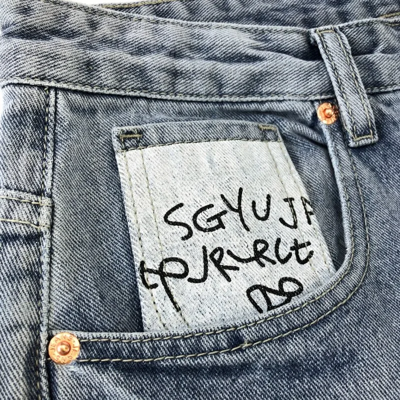 Loose New Mens Straight Fashion Knee Length Jeans Shorts Pockets Hole Zippers Spliced Letter Korean Style High Street Shorts