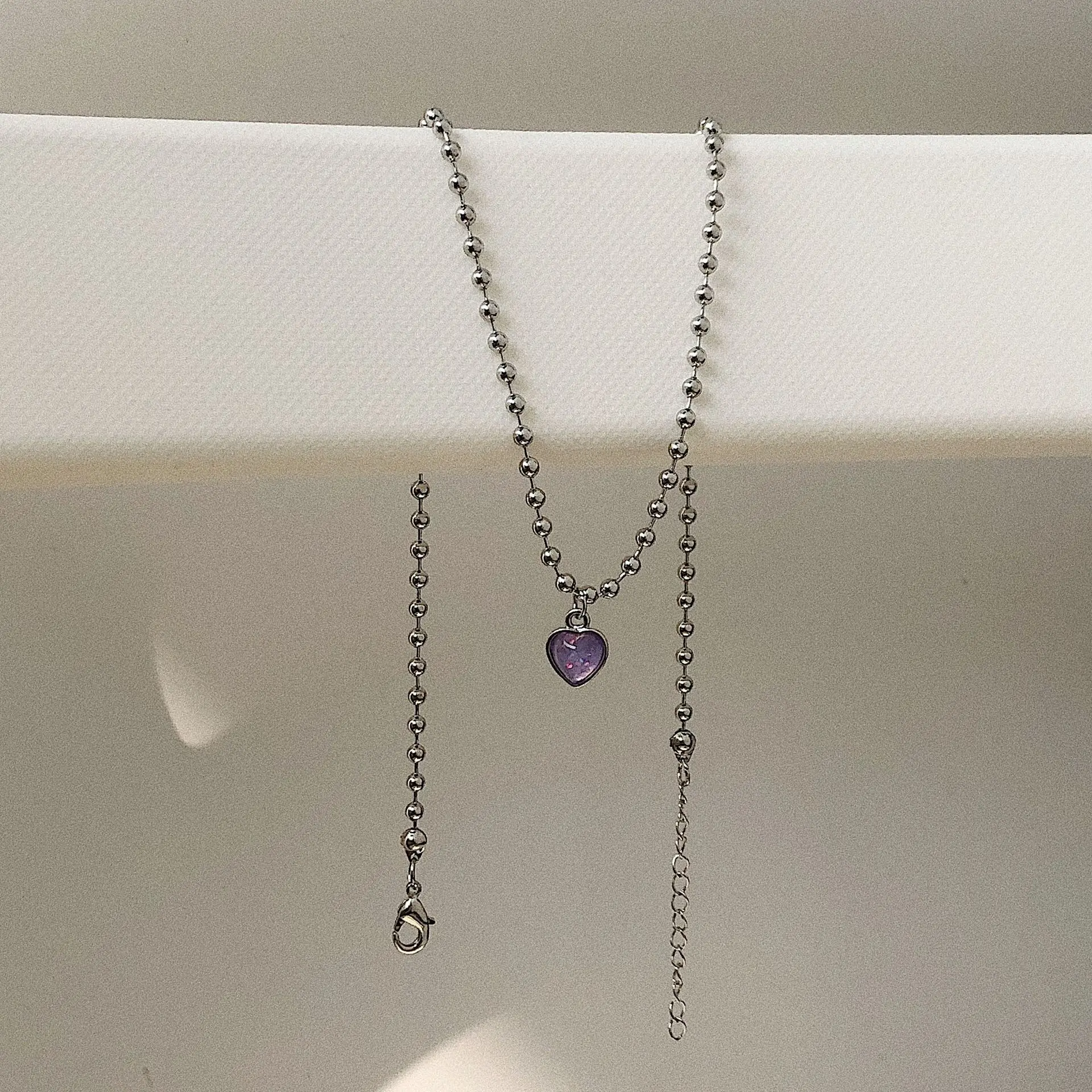 

2020 Kpop New Fairy Aesthetic Purple Love Heart Pendant Bead Chain Necklace For Women Egirl Friends Goth Halloween Jewelry Gifts
