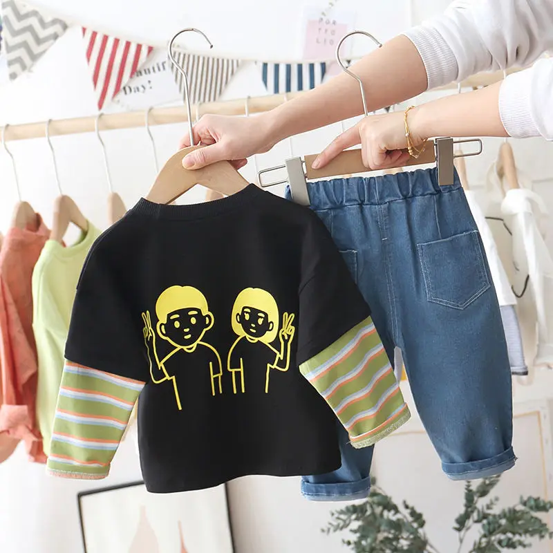 Комплекты одежды для детей весенне осенний хлопковый костюм из 2 предметов