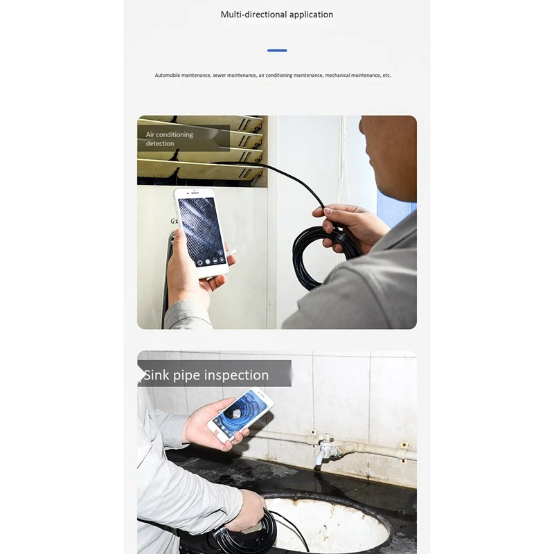 

WiFi Dual Lens Endoscope 5MP 1080P 8mm HD 1Meter Handheld Endoscope with 6 LED Lights for Android IOS Phone