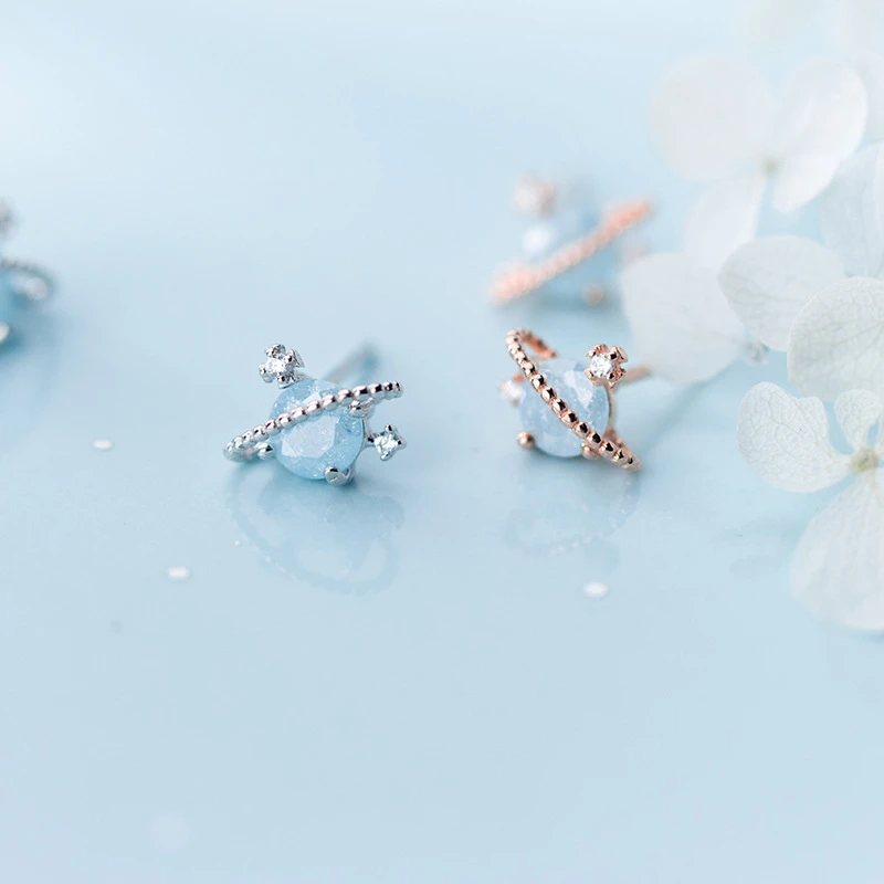 

100% 925 Sterling Silver Fashion Dazzling Star Planet Blue CZ Stud Earrings For Women Girls Kids 925 Silver Jewelry Gift G2992