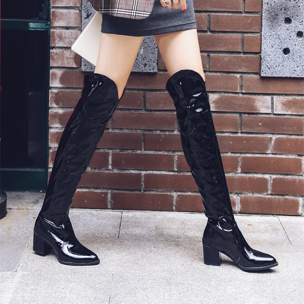 Женские сапоги до колена на толстом каблуке с принтом змеиной кожи|Сапоги колена|