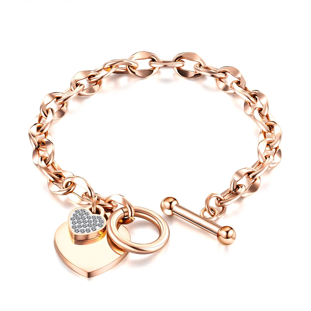 Fashion Wrist Bracelets For Women Girl Trend Love Inlaid Zircon Pendant OT Buckle Titanium Steel Bracelet Jewelry Accessories