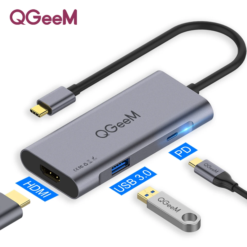 3 IN 1 HUB QGeeM 7в1 USB C концентратор huawei P20 mate 20 Pro type C usb-хаб USB-C до 3.0Hub HDMI кардридер Thunderbolt3 адаптер для MacBook Pro - Цвет: 3 IN 1 HUB