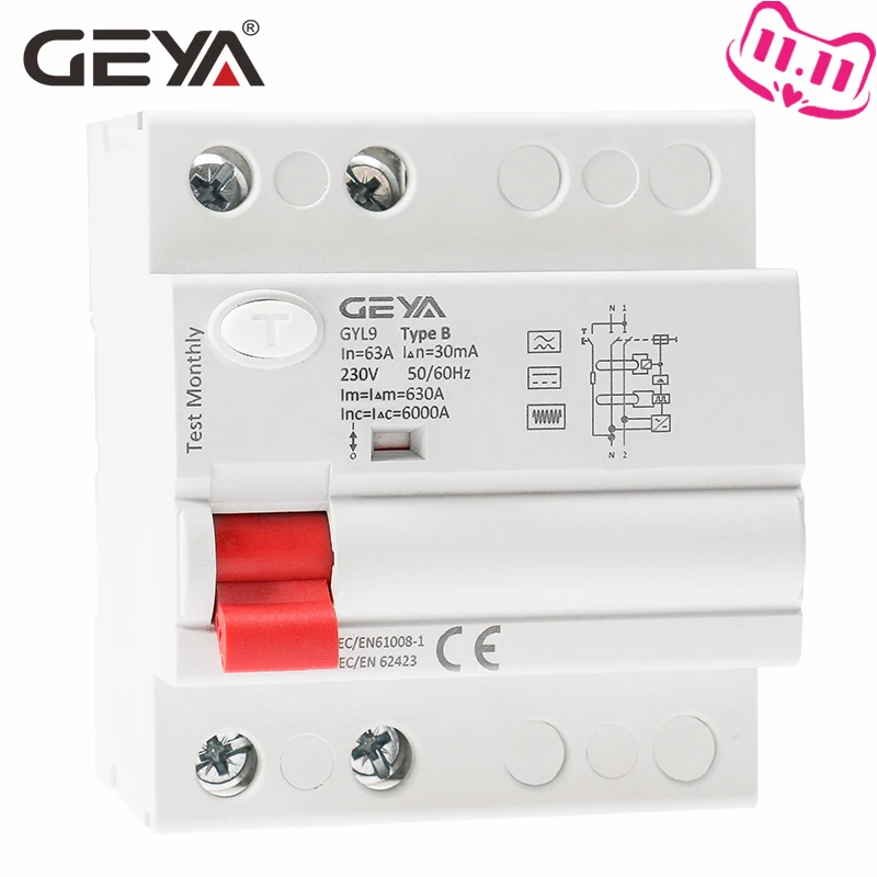 

Бесплатная доставка, автоматический выключатель остаточного тока GEYA B Type RCCB DC ELCB 2P 63 Amp 30mA Type B RCD 10KA