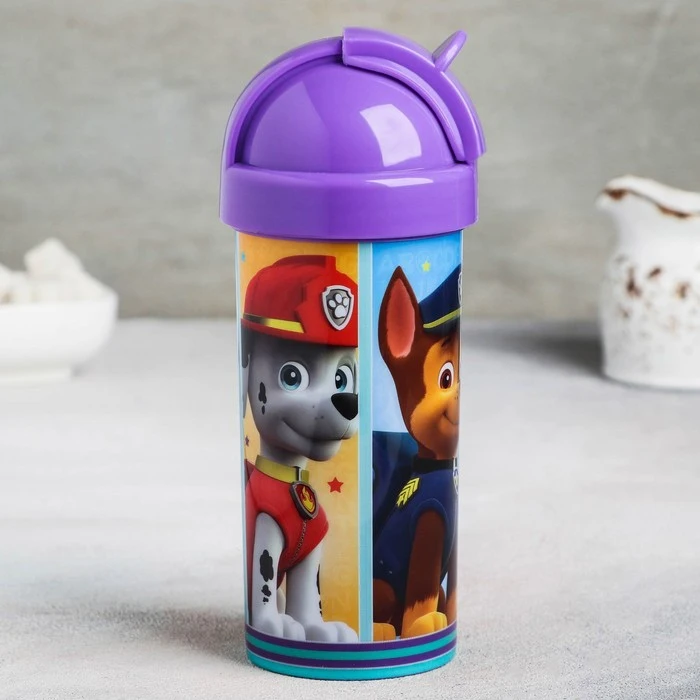 Фляга 3D 400 мл &quotЩенячий патруль&quot с крышкой и трубочкой | Дом сад
