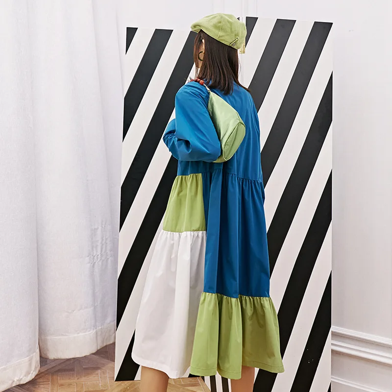 LANMREM может отправить популярный цвет пэчворк рубашка Стиль платья для женщин