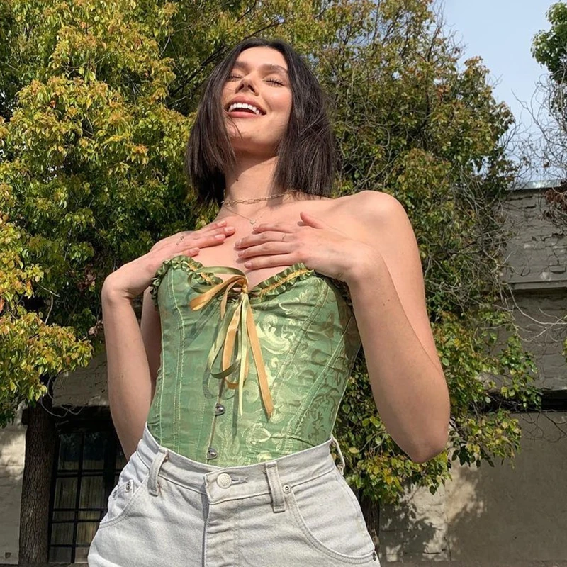 Сексуальный женский корсет со шнуровкой бюстье укороченный топ винтажное нижнее