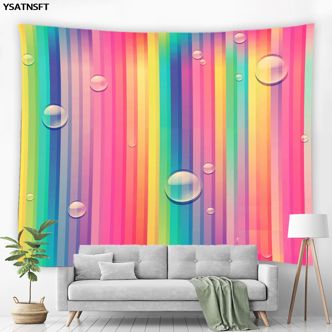 Радужный геометрический гобелен полосатый с пузырьками рыбные весы красочный