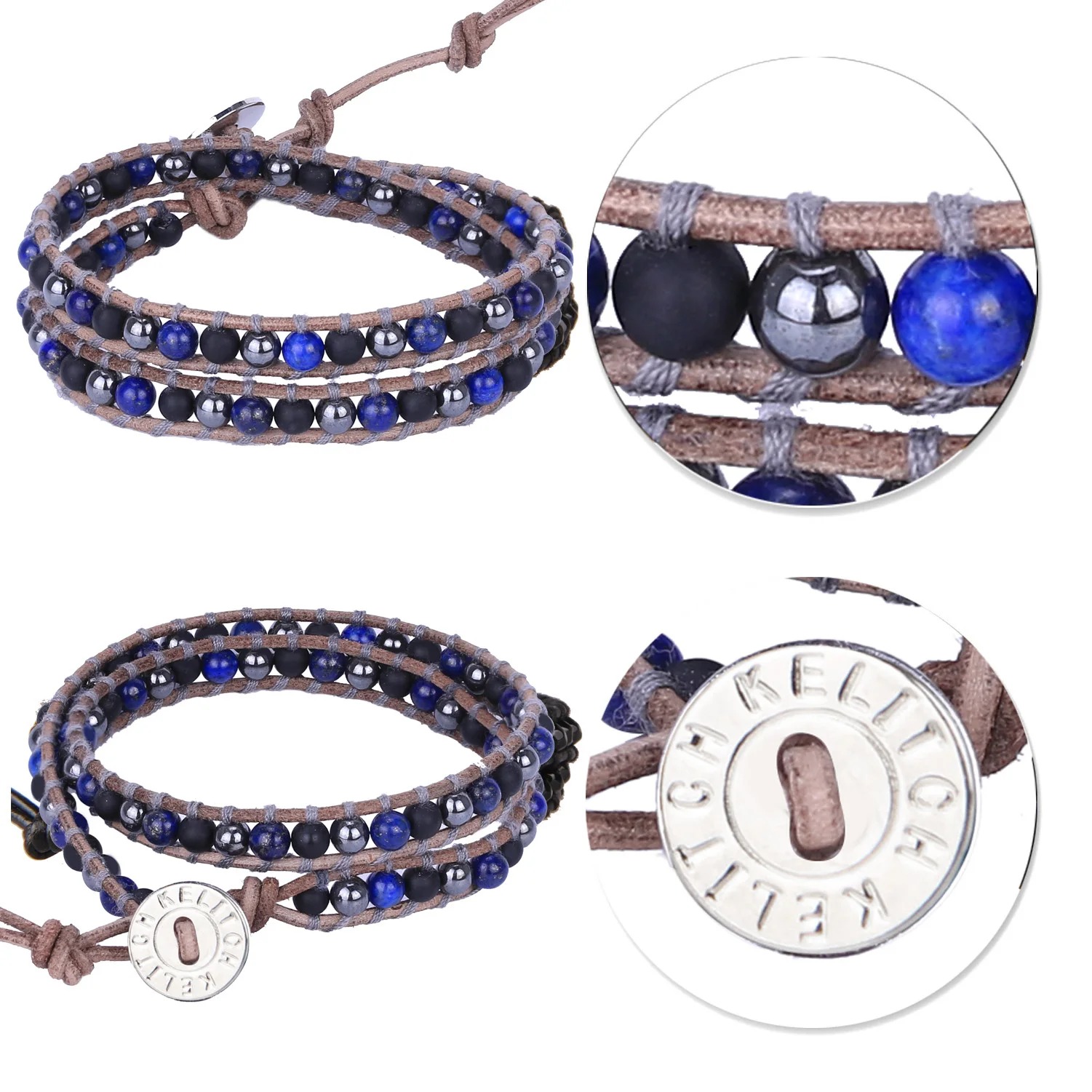 

Kelitch New 2021 Crystal Bracelets Black Blue Beaded Strand Long Bracelet Punk Paired Chains Tennis Female Valentine