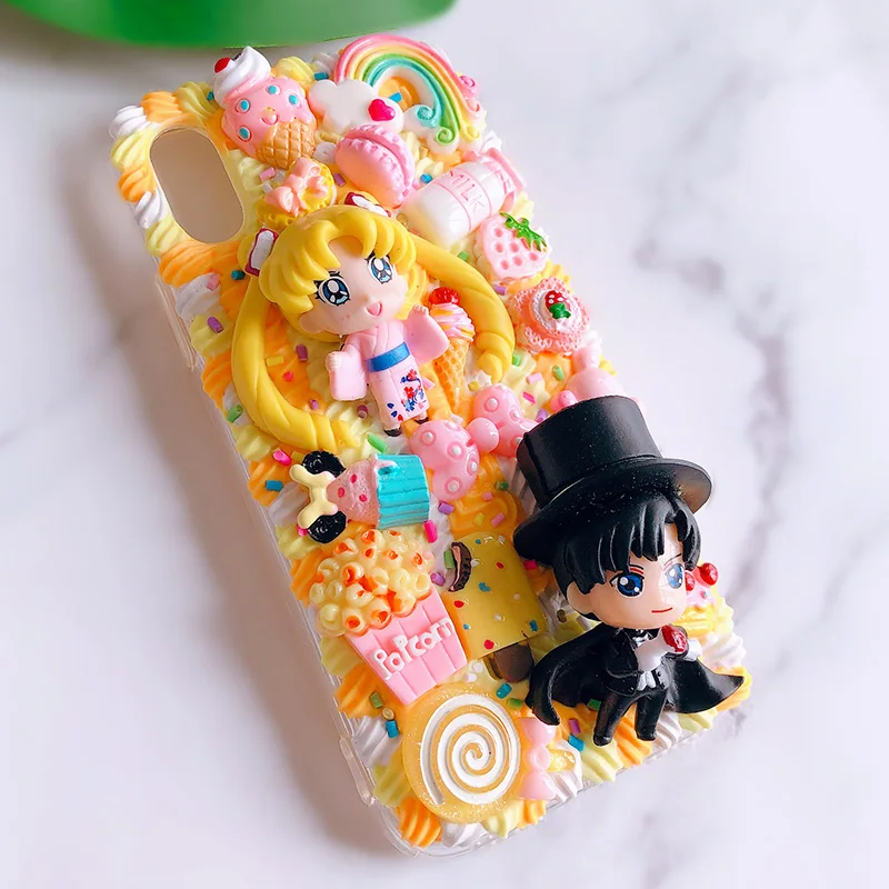 Для iPhone 11 pro DIY чехол для 6/6s/7/8 plus 3D милый Сейлор Мун телефона iphone X XR XSMAX кремовая