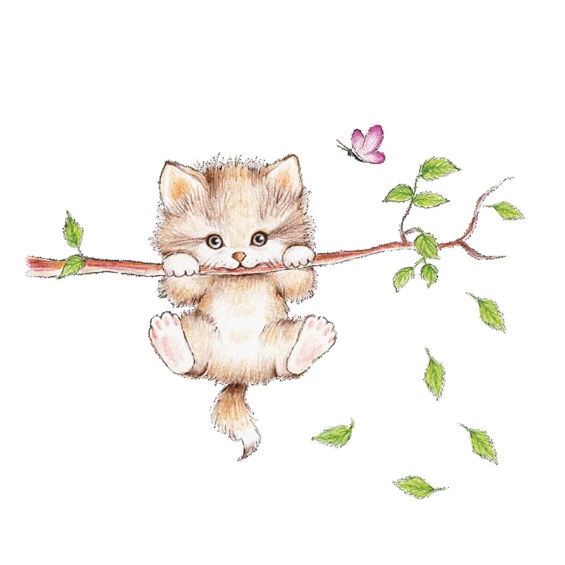 Милые наклейки на стену с изображением кошки бабочки дерева ветки для детских