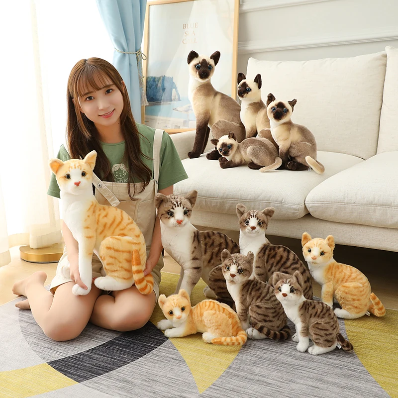 

45 CM Lifelike American Shorthai Kitty Siamese Cat Plush Toys Cute Stuffed Simulation Animal Doll Children Home Decor Baby Gift