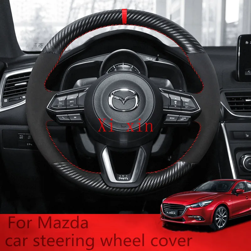 

For Mazda 3/6 onxela CX-4 CX-5 atenza DIY custom hand-stitched carbon fiber leather car steering wheel cover