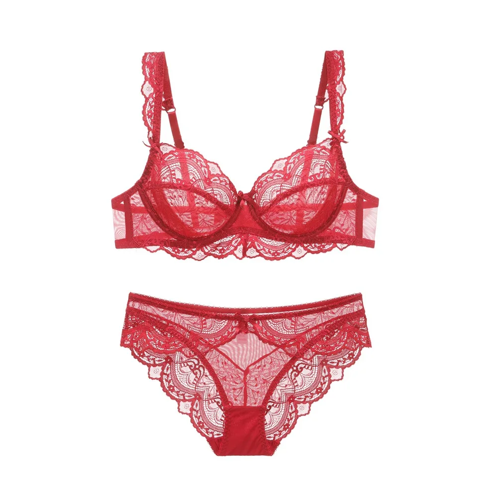 

New Lingerie Ultra-Thin Hollow Ladies Plus Size Push Up Women's Underwear Lace Sexy Bra Set