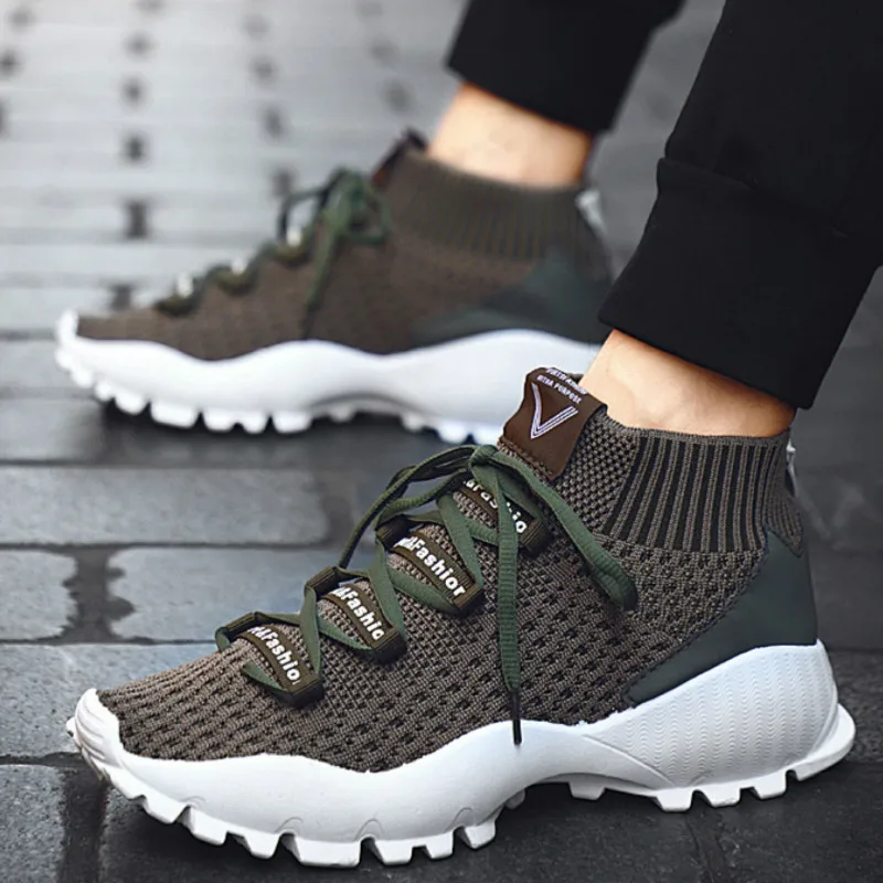 Кроссовки мужские высокие Вулканизированная подошва удобная повседневная обувь