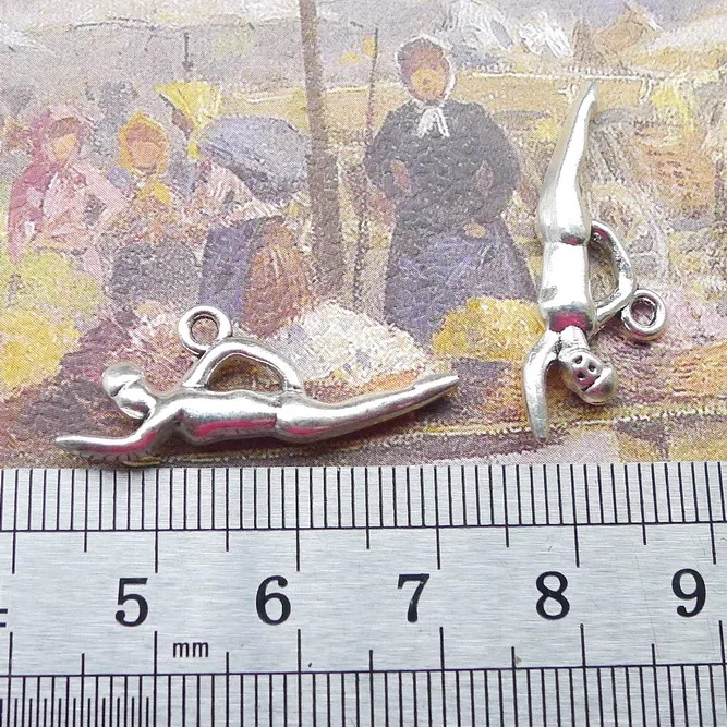 

Cute Charms For Bracelet 10 Pieces 11x30mm Antique Silver Color Swim Charms