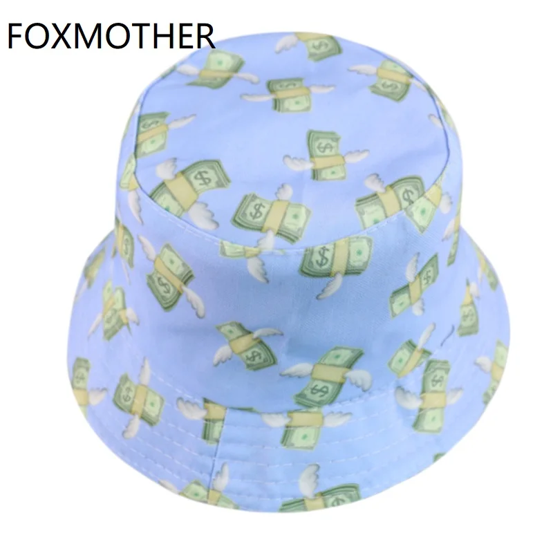 FOXMOTHER Новинка небесно-голубого цвета с принтом доллара ведро Шапки Рыбалка Охотничьи кепки для женщин на открытом воздухе, мужские и женски...