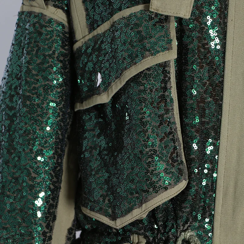 

Europe Fashion Jacket 2020 New Spring and Autumn Women Streetwear Coat Sequined Hem Drawstring Long Sleeve Jacket Female NS2361