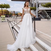 new arrival jewel neck tulle lace appliques wedding dress with buttons back country bridal gowns formal spring robe de mariee