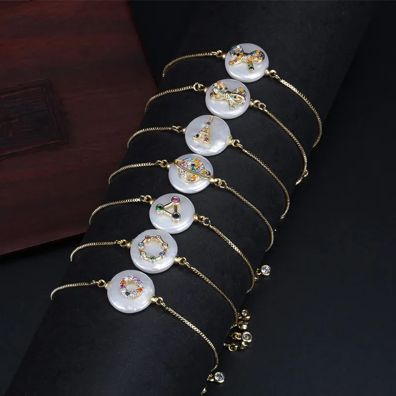 multiple cz pave gold toy car bag charm round coin pearl bead connector charms dainty link bracelets for women best jewelry gift | Украшения