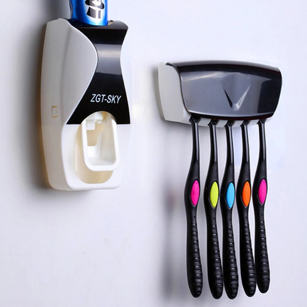 

Automatic Auto Toothpaste Dispenser +Toothbrush Holder Set Wall Mount Wine
