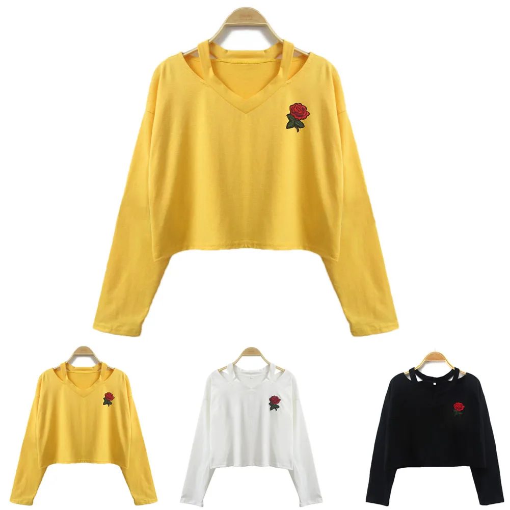 

Pop Fashion Women Long Sleeve T-shirt Rose Print Casual Tee Autumn Spring Tops Pop 88