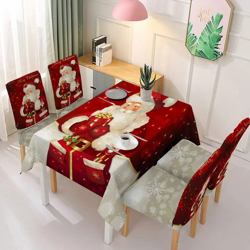

Christmas Tablecloth Elastic Chair Cover Dinning Room Decoration Wedding New Year Decor Xmas Printing Anti-dirty Table Cover