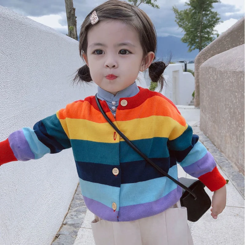 

Rainbow Cardigan Baby Girl Clothes Sweater for Girls Christmas Sweater Children's Outerwear Young Children Girl Clothes
