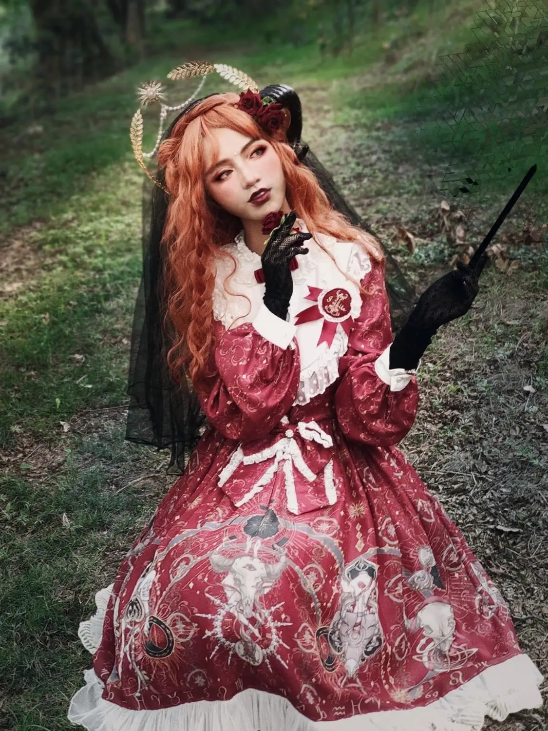 

Sheep Horn Hairpin Cosplay Headdress Gothic Devil Lolita Mori Girl Women's Halloween Pair Clip KC Headwear Masquerade props