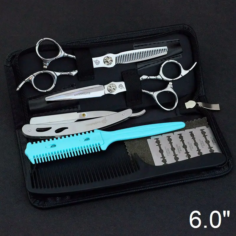 6020A-Kit Razor Univinlions 6 дюймов ножницы для волос Парикмахерские ножницы парикмахерские профессиональные ножницы для волос набор ножниц для стрижки волос парикмахерские принадлежности - Цвет: 6020A-Kit Razor