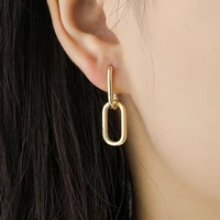 genuine 925 sterling silver geometric oval simple metal style detachable earrings