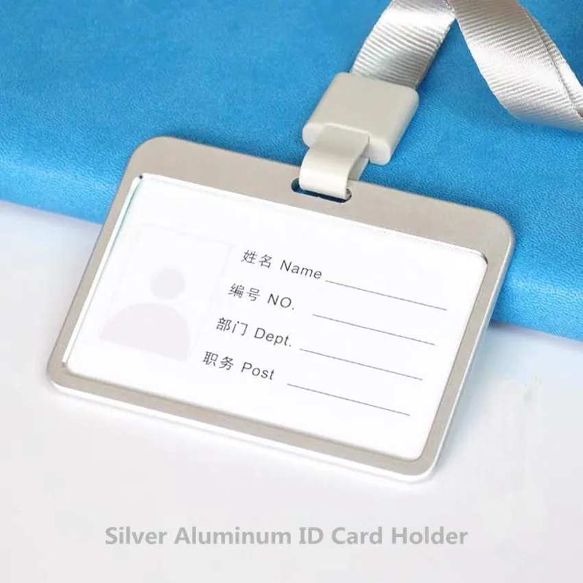 Silver-horizontal Качественный алюминиевый рабочий ID держатель для карт, шейный ремешок, id держатель, цена, держатель для пропуска - Цвет: Silver-horizontal