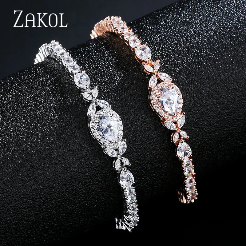 ZAKOL модные капли воды кубического циркония цепи звенья браслеты и для женщин