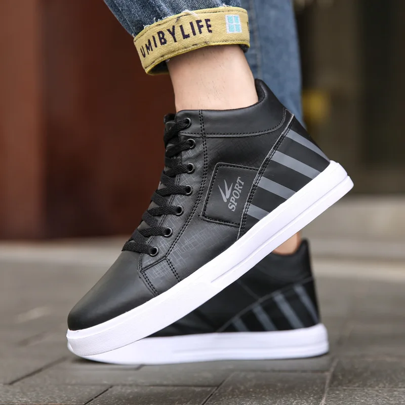 

High Top Sneakers Men Brand Shoes Comfortable PU Leather Casual Shoes for Man Vulcanize Shoes Plus Size 48 Tenis Masculino 2021