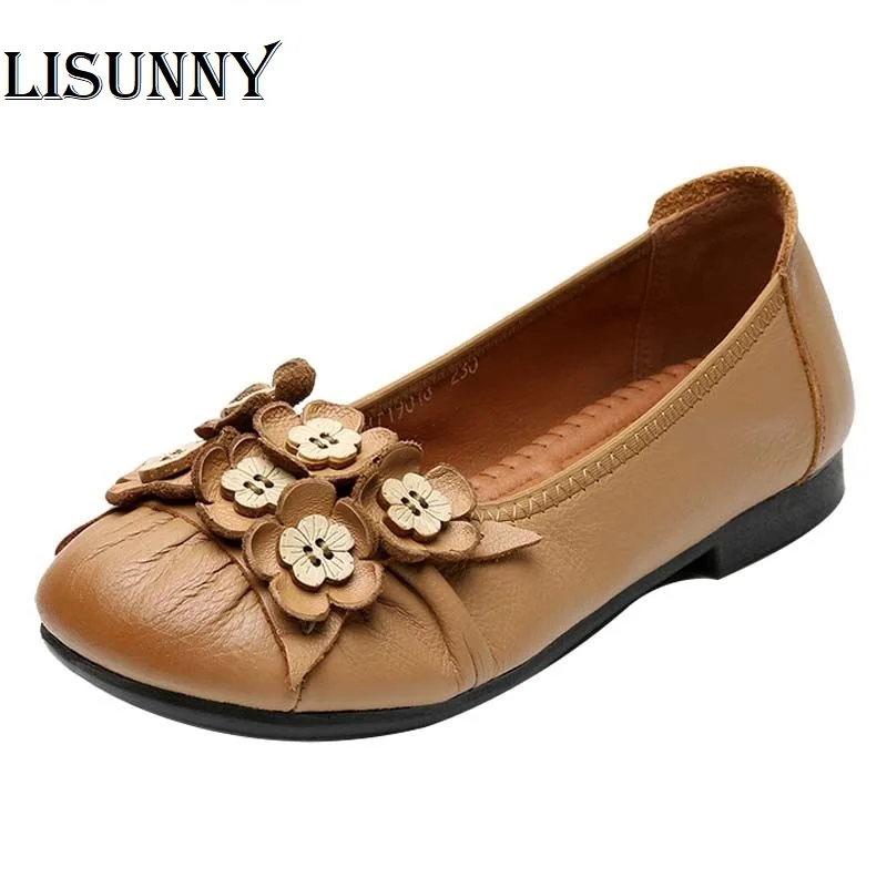 Женские туфли из натуральной кожи на плоской подошве повседневные Мягкие лоферы