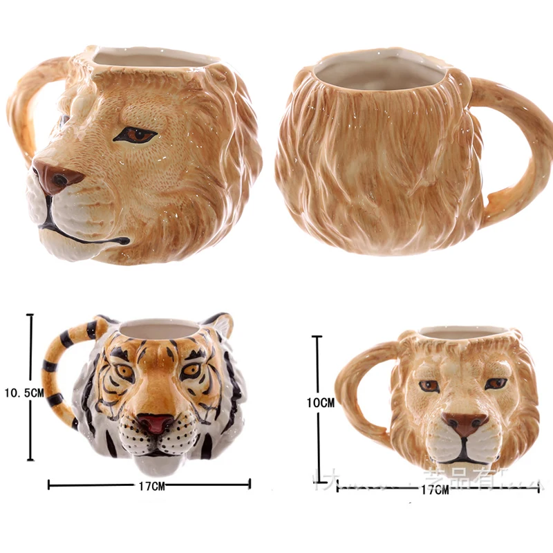 3D кружка с изображением животных Рино/Лев/собака/голова тигра керамические