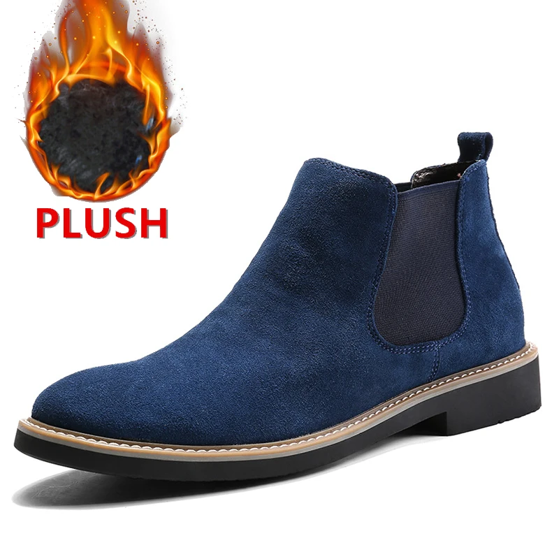 Мужские замшевые ботинки челси черные из коровьей замши с плюшевой подкладкой