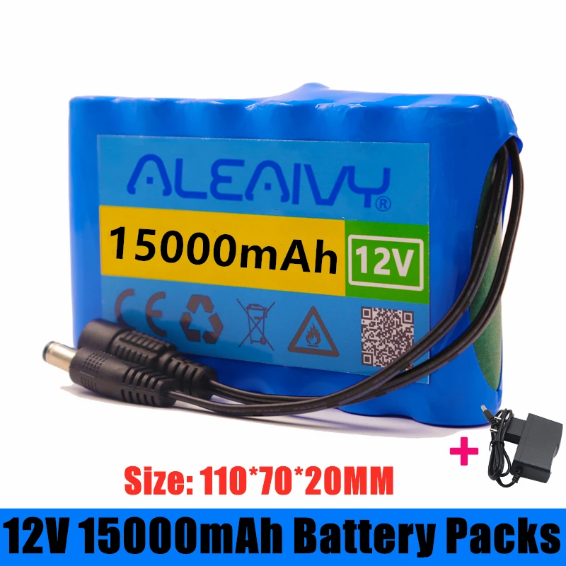 Portable Super 12V 15000mah Battery Rechargeable Lithium Ion Battery Pack Capacity DC 12.6v 15Ah CCTV Cam Monitor + 12V Charger
