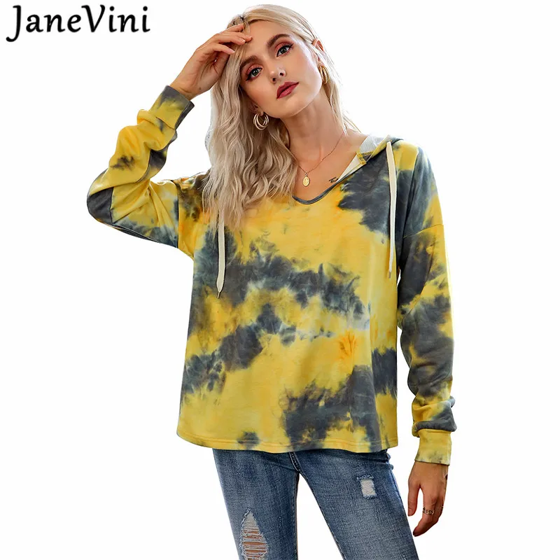 JaneVini Повседневная Толстовка худи женские цветастые свободные тай дай верхняя