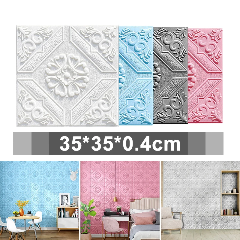 

10Pcs 3D Wall Stickers 35*35cm Self Adhesive Foam Brick Room Decor DIY Wallpaper Ceiling Background Court Style Wall Decoration