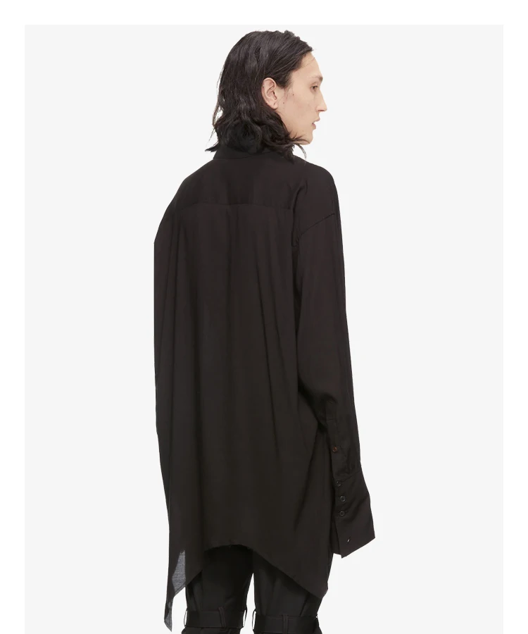 Черная свободная Асимметричная Большая рубашка с двойным воротником Мужская