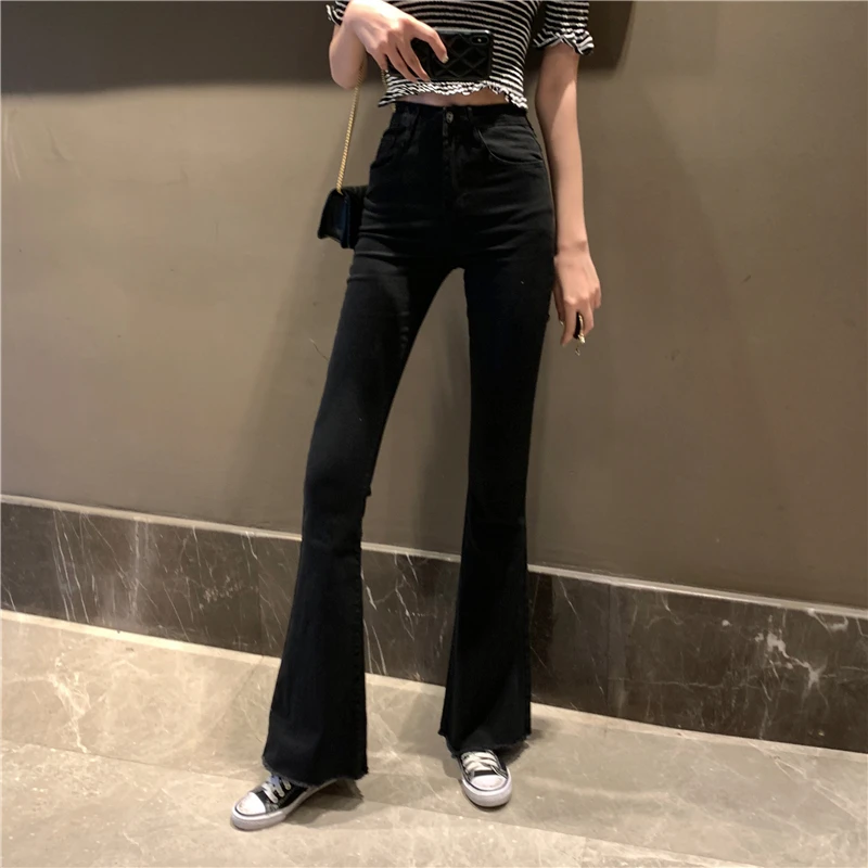 

2022 Retro slim summer loose straight wide leg pants drop feeling elastic high waist trumpet jeans women's wear